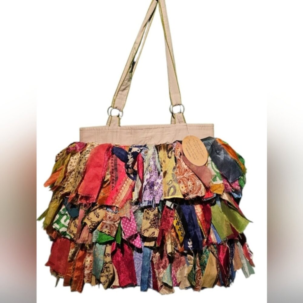 Vintage Fringe Fabric NWT Boho Multicolor  Tote Bag Handmade